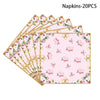 A stack of twenty pink and green floral patterned napkins.