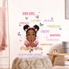 A motivational wall sticker featuring a girl with butterfly accents and positive words like strong amazing freedom and beauti