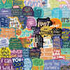 A colorful collection of inspirational quotes and affirmations on stickers.