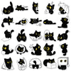 A collection of black cat stickers and decals featuring various poses and expressions.