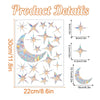 A sheet of window stickers featuring various star and crescent moon designs with rainbow colors.