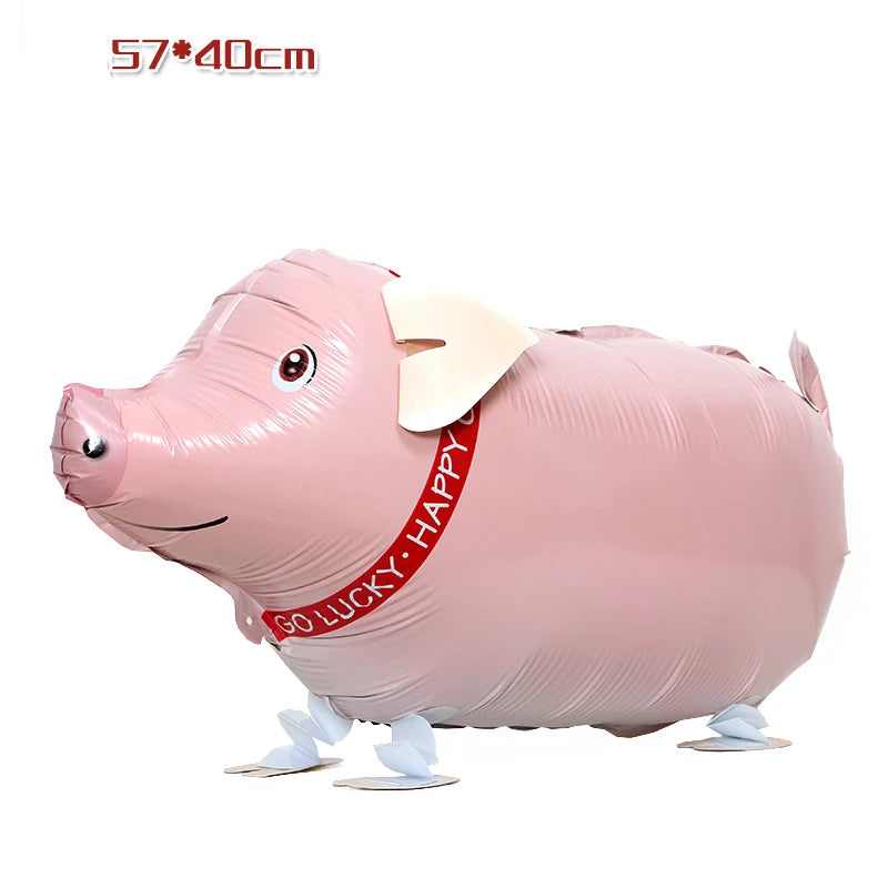 Pink cartoon pig foil balloon with happy text for birthday party decor