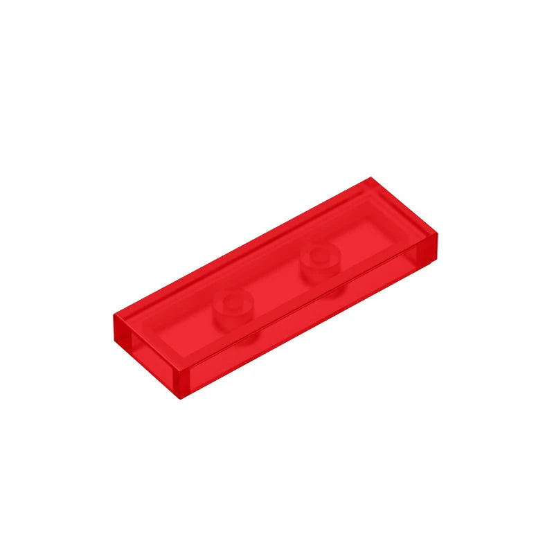 A red compatible 1x3 smooth tile building brick.