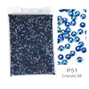 A sheet of dark blue crystal and crystal AB glass rhinestones for crafting projects.