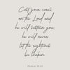 A light beige background with black script text of Psalm 55:22 encouraging trust in the Lord.