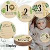 Wooden keepsake sign set featuring numbered months and a baby photo display
