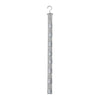 A silver hanging hat organizer rack with a hook and multiple straps for closet storage.