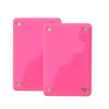 Two bright pink plastic photo clips with metal fasteners for interior decor