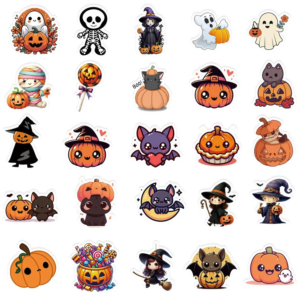 A collection of transparent DIY stickers featuring Halloween themes like pumpkins, ghosts, and bats.