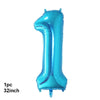 A single, bright blue foil balloon shaped like the number one, measuring 32 inches.