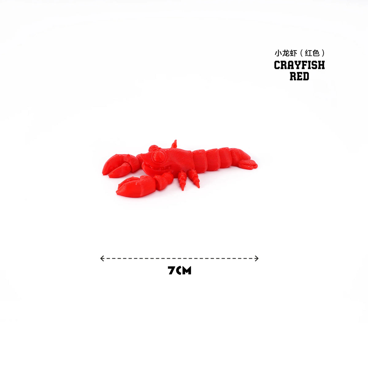 Red crayfish figurine, articulated 3D printed marine animal, for desk decoration.