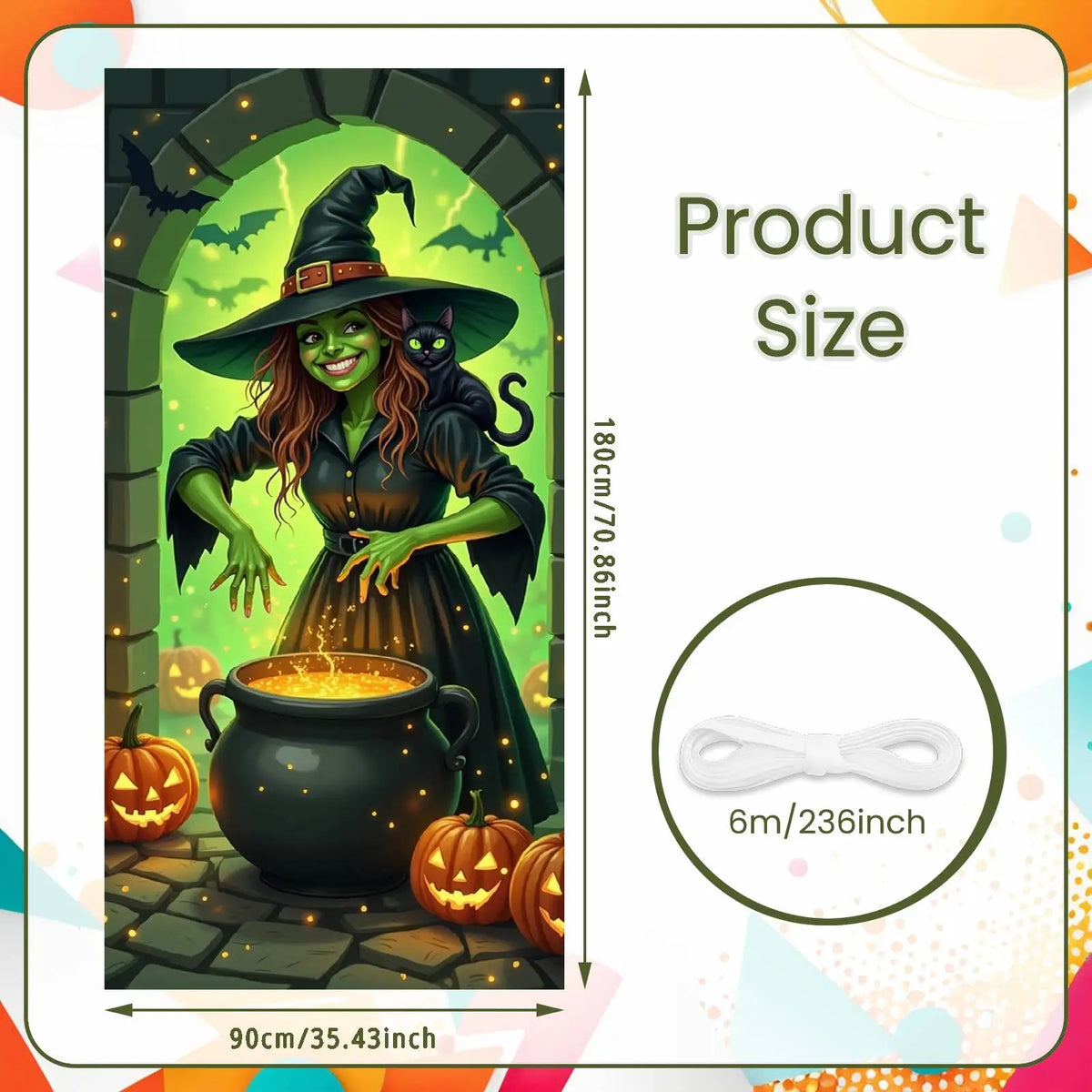 Large Halloween Witch Door Banner with Classic Spooky Design