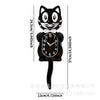 Black cartoon cat wall clock with a swinging tail and white bow tie