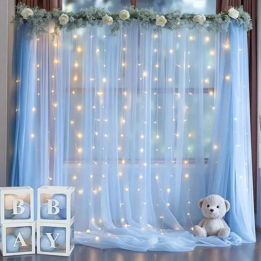 Elegant Tulle Backdrop Set with USB String Lights for Weddings & Parties