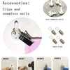 Installation steps showing how to install clips and seamless nails for wall decor