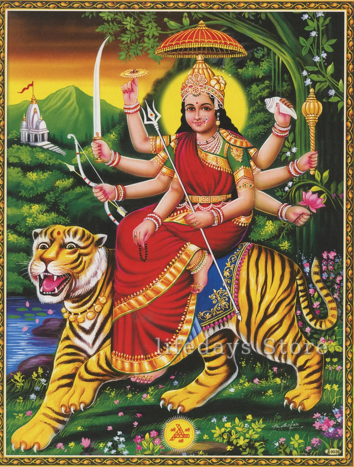 Durga Goddess Vintage Canvas Wall Art – Hindu Deity Print for Living Room & Home Decor