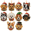 A set of Christmas diamond art ornaments featuring pendants shaped like Santa, snowman, and reindeer dogs.