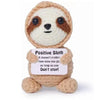 Handmade crochet sloth baseball bat doll with a positivity card