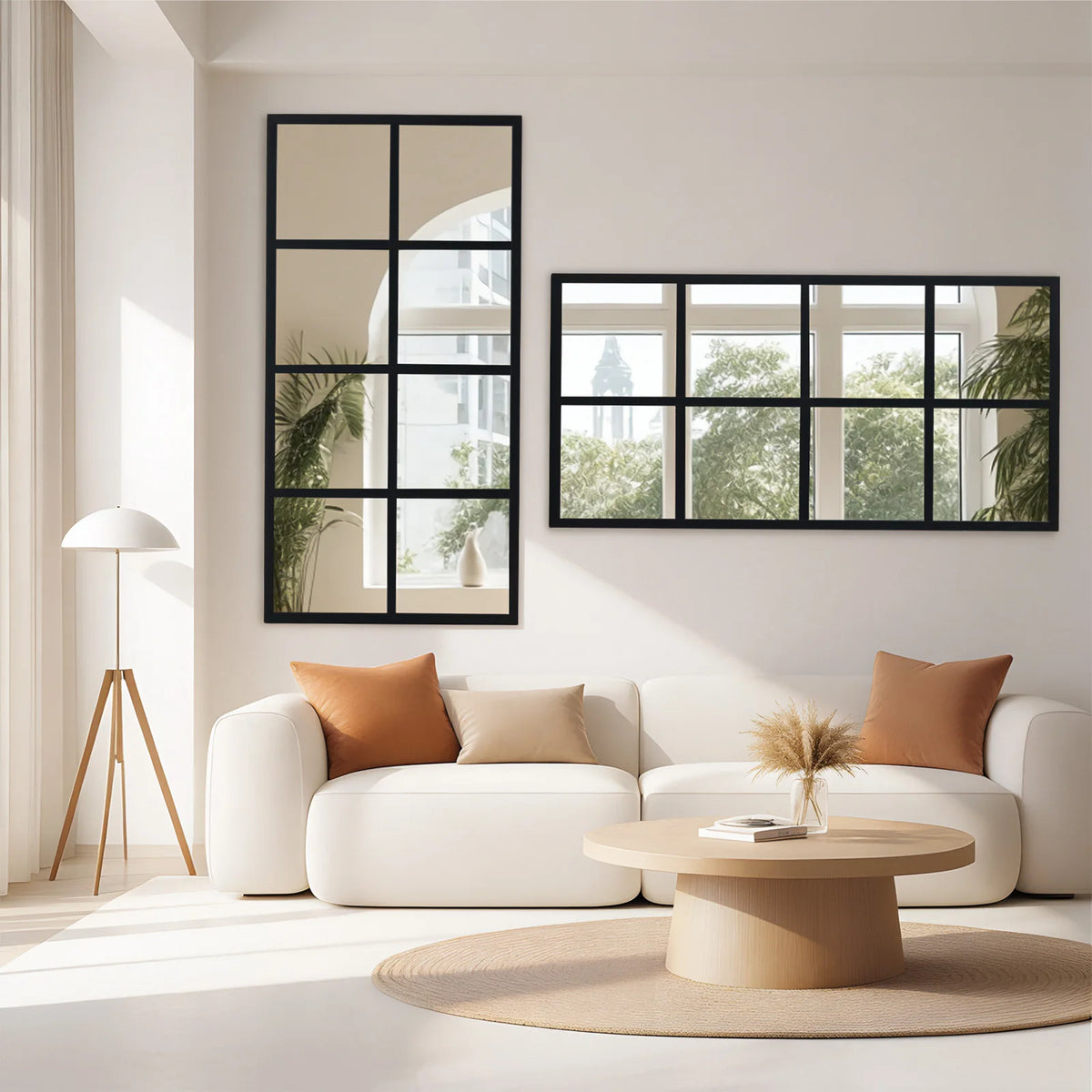 Modern Window Pane Wall Mirror with Metal Frame