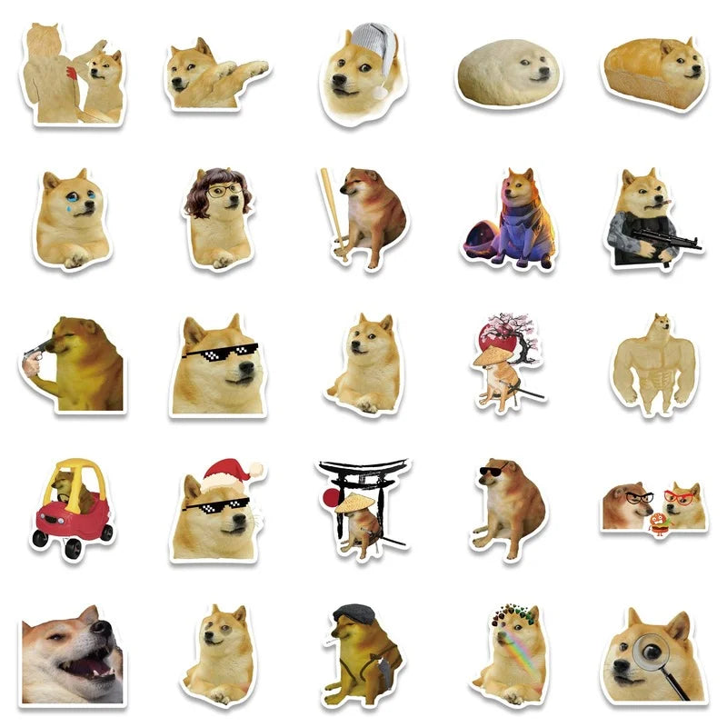 A collection of funny cartoon dog meme decals featuring various breeds and expressions.