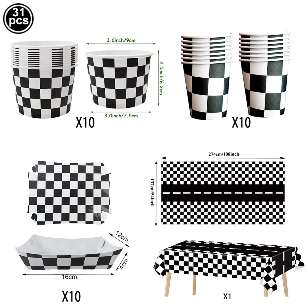 Race Car Birthday Party Balloon Decoration Set with Traffic Lights, Cones & Checkered Flags