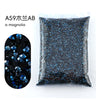 A59 Magnolia AB resin rhinestones in a dark gray glitter powder packaged in a clear plastic bag