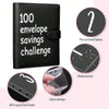 Black leather envelope savings challenge wallet with pre-printed labels and waterproof features