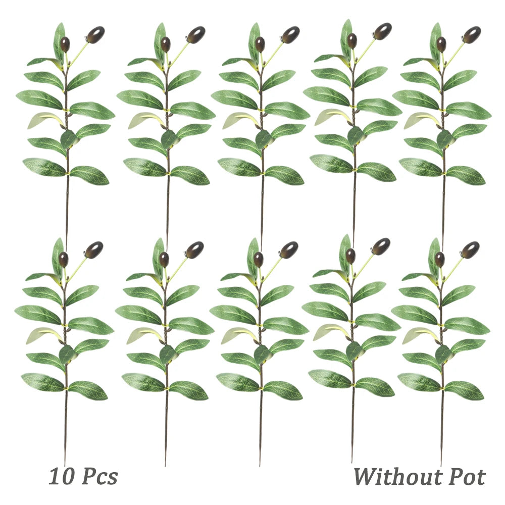 Ten artificial olive tree branches featuring green leaves and dark berries.