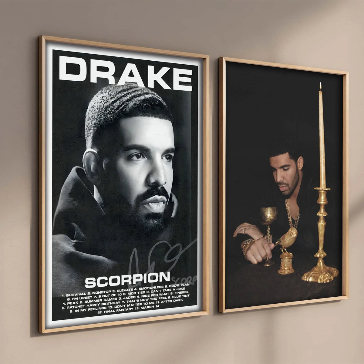 Black and white canvas art poster featuring a portrait of Drake for hip hop wall decor