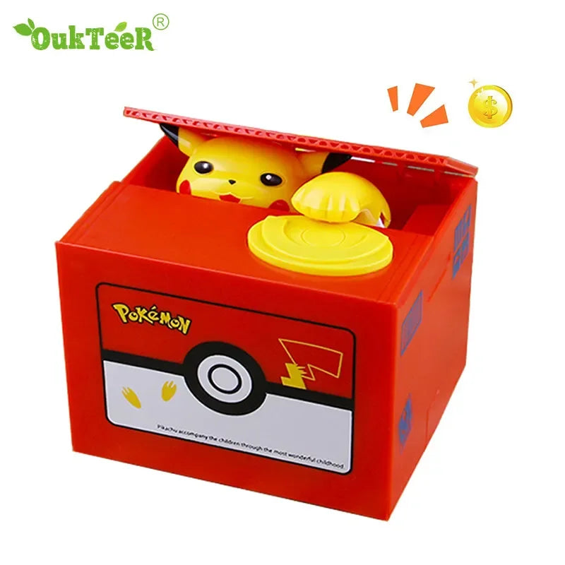 A red box shaped like a Pokémon featuring a yellow animal design and coin slots for children.