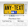 A yellow license plate sign with black text and an Israeli flag emblem, measuring 6 inches high and 12 inches wide.