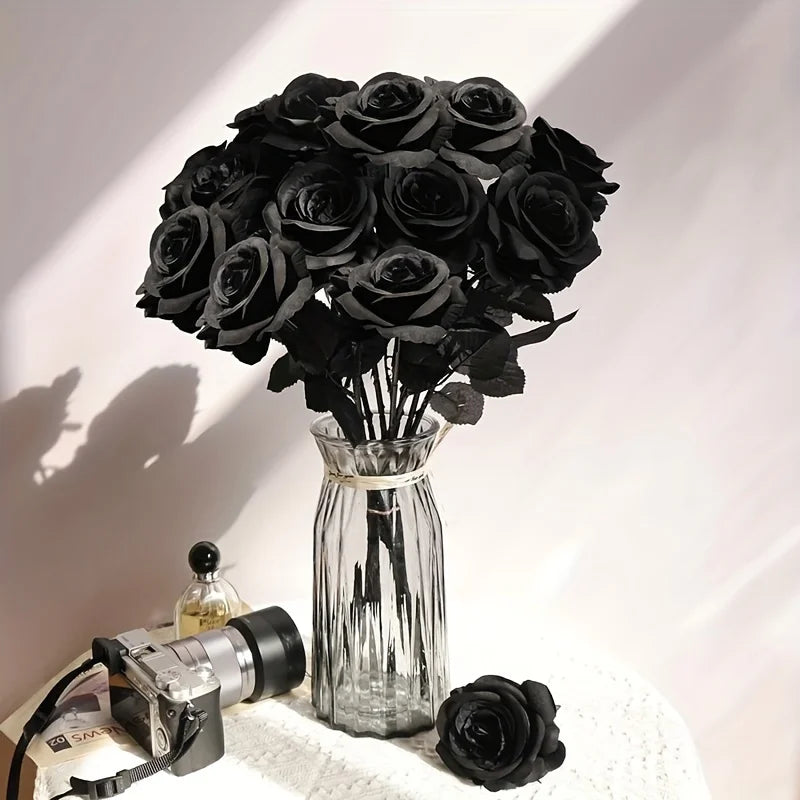 Artificial Black Roses with Long Stems for Gothic Home Decor