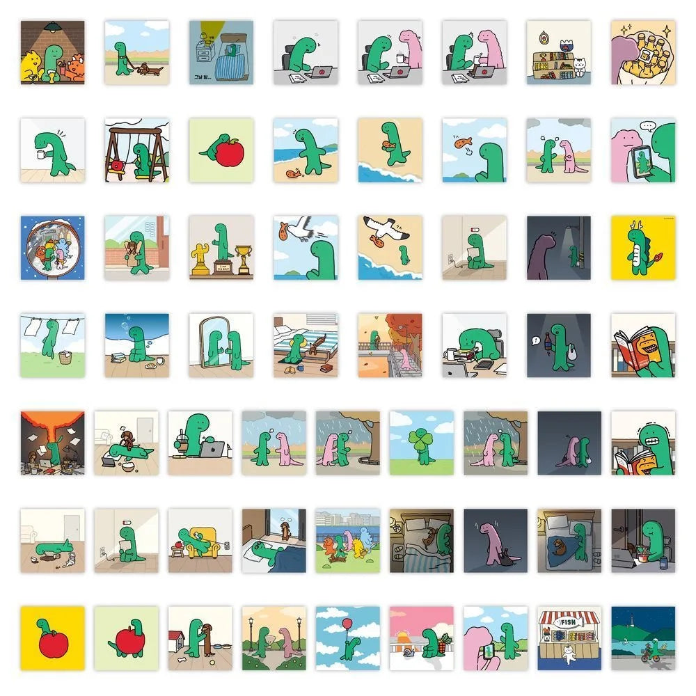 A collection of dinosaur and joguman themed decals stickers in various colors and styles.