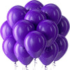 A cluster of glossy purple latex balloons floating against a white background.