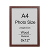 A wooden A4 photo frame with a black mat and an 8x12 inch glass.