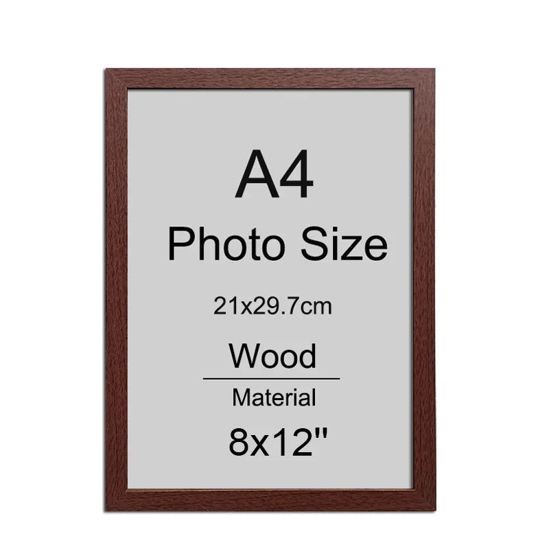 A wooden A4 photo frame with a black mat and an 8x12 inch glass.