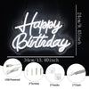 White neon sign with Happy Birthday text on a black background featuring USB powered LED lights and accessories