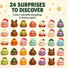 A collection of 24 adorable dumpling-shaped squishies in various festive styles for a Christmas advent calendar.