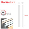 Silver 50cm 3-in-1 under cabinet light fixture with a Type-C connection and rechargeable battery.