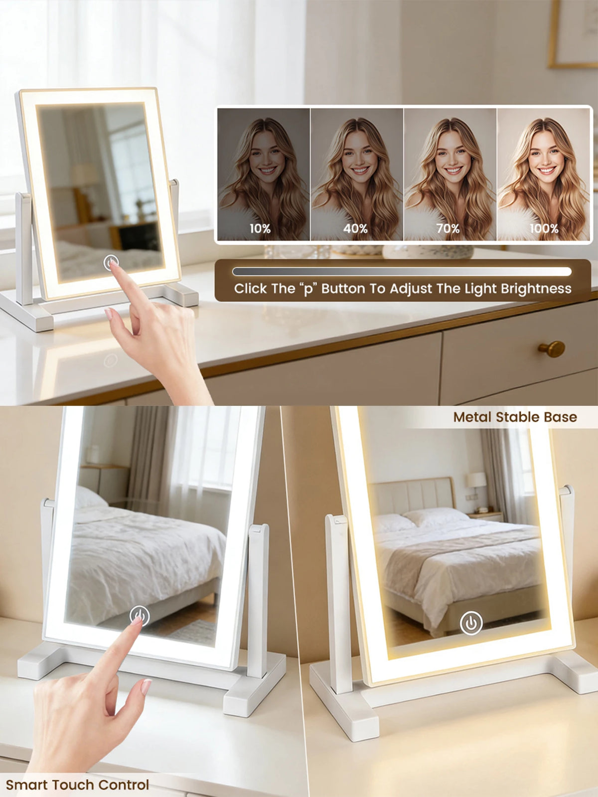 LED Makeup Mirror with 3 Color Lighting and Touch Control