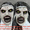 A pair of realistic horror masks with pale skin and dark features, showing open mouths and intense eyes.