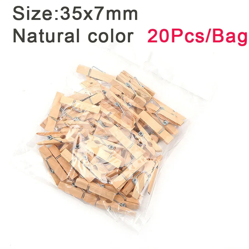 Colorful Natural Wooden Clips for Crafts, Photos, and DIY Projects