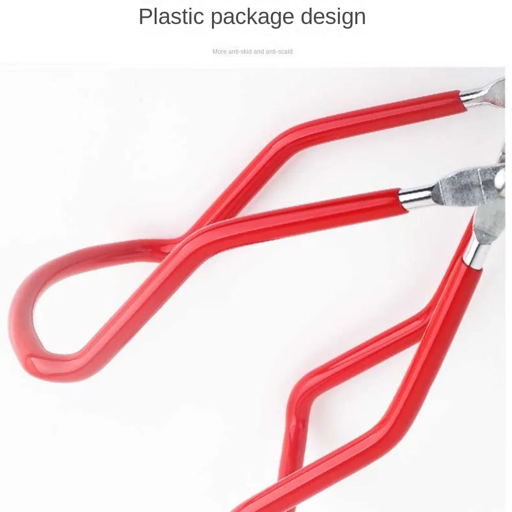 Red plastic package design showing a stainless steel canning jar lifter tool.
