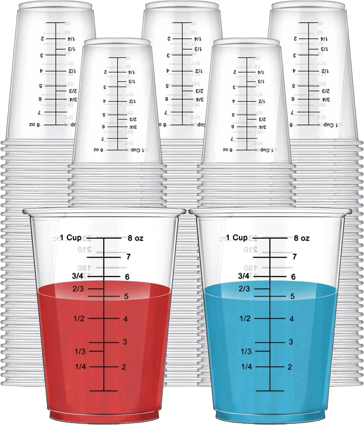 Disposable Measuring Cups, 8 oz (30-Pack) – Clear Plastic for Mixing and Baking