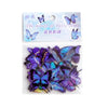 A sheet of butterfly art collage stickers featuring various shades of purple and blue butterflies.