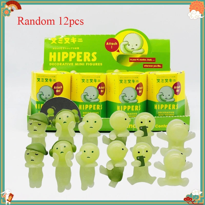 A set of 12 Hippers decorative mini figures in various shades of green and yellow packaging.