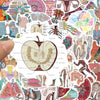 A colorful sticker set depicting various parts of the human anatomy and physiology, including organs, bones, and cells.