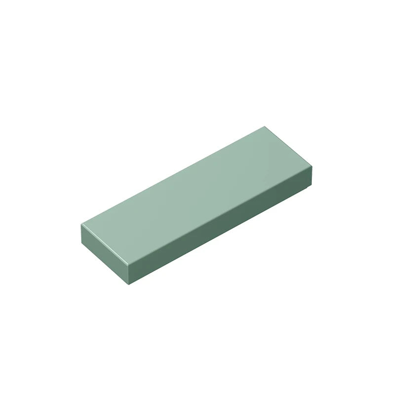 A rectangular, smooth building brick tile in a muted sage green color.