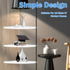 A set of three white wall-mounted corner shelves displayed against a neutral wall background.