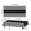 A black and white checkered flag pattern banner measuring 274cm by 108inch for party decorations.